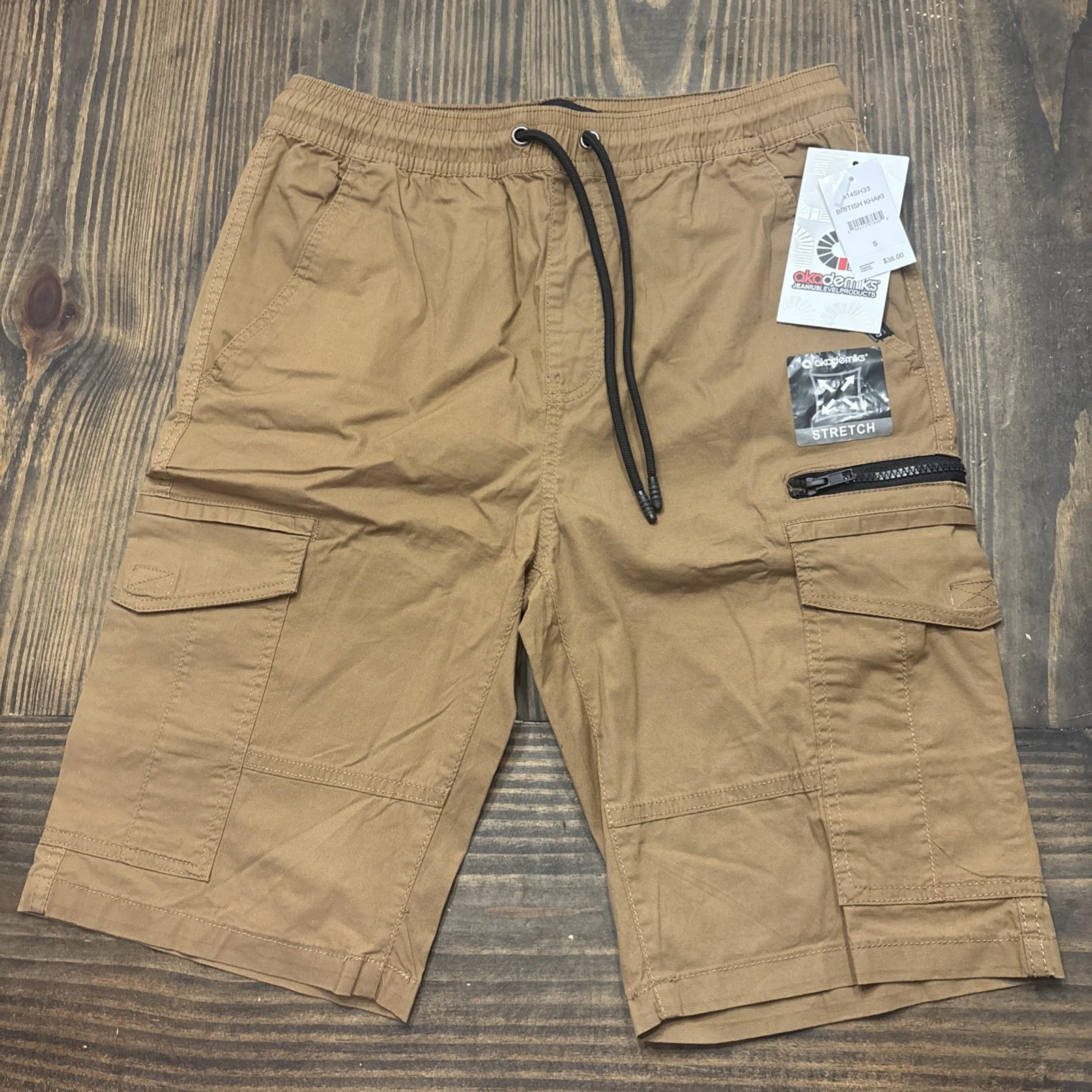 Akademiks Cargo Shorts Brown Mens S British Khaki Pull On Elastic Waist NWT