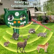 Solar Powered Ultrasonic Animal Repellent 110° Squirrel Repeller Outdoors Repell