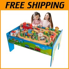 Deluxe Wooden Train Table Set for Kids