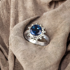 925 Sterling Silver Blue Sapphire Gemstone Beautiful Handmade Woman Gift Ring