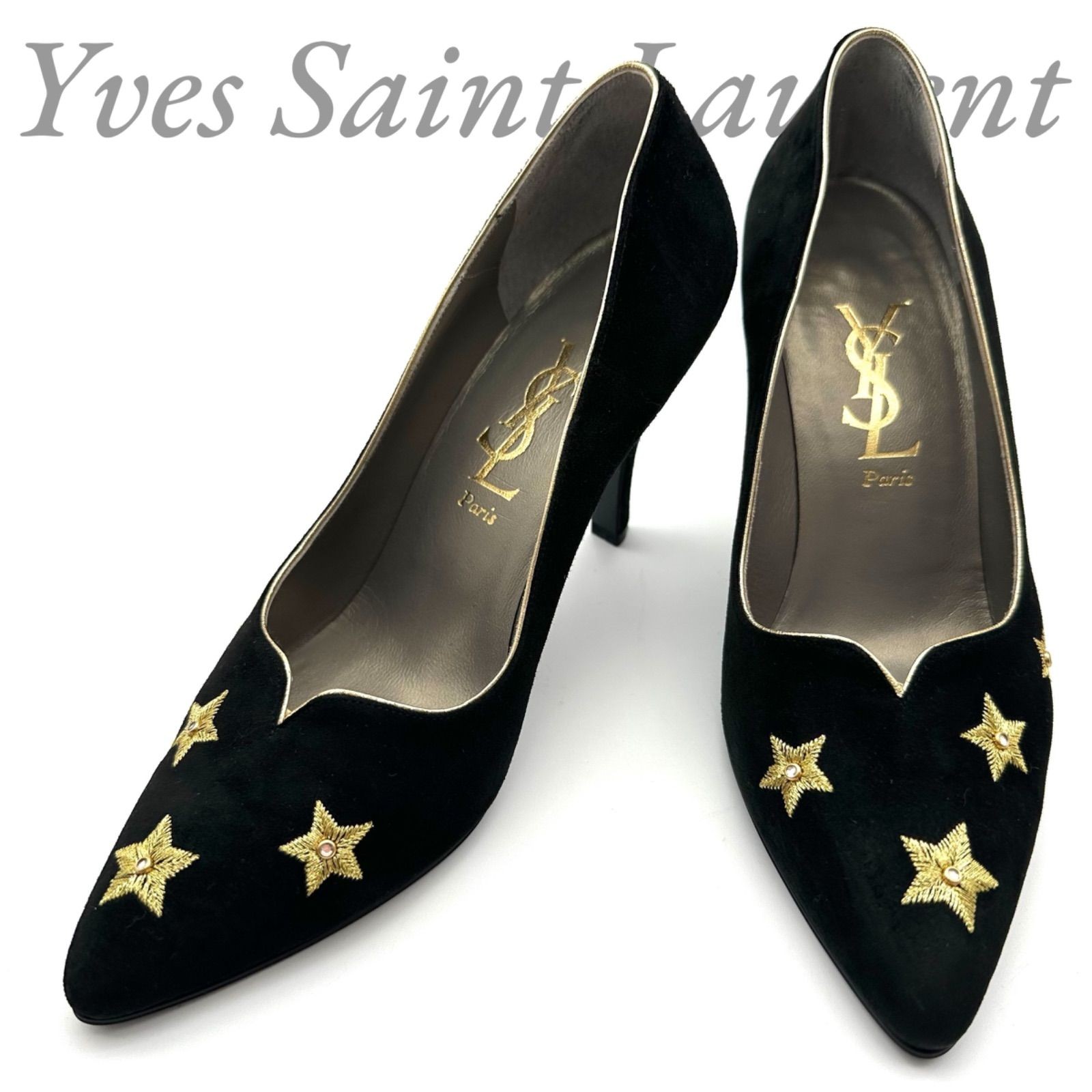 Saint Laurent Shoes Pumps Heel Star EU 35.5 US 5.5 Suede Black Authentic