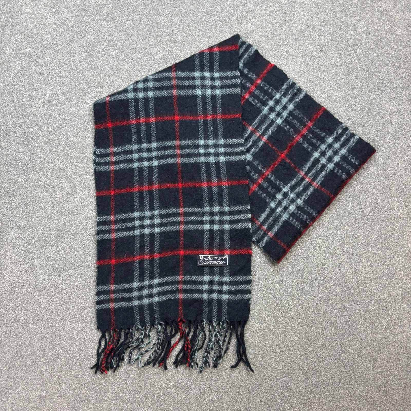 Burberry London Scarf 62x10 Inches Blue Nova Check 100% Lambswool England Made