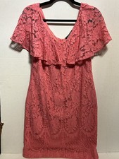 NWOT Ralph Lauren Women’s Pink Lace Dress w/ Lace Ruffle Neckline Size 12P
