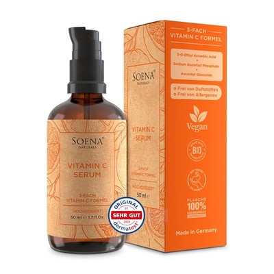 Bio Vitamin C Serum ? Mit 3 Vitamin-C Formen ? Hochdosiert + 4 unterstützende 