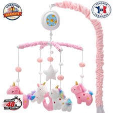 Mobile de Lit Bébé Licorne Musical avec Projecteur Étoiles Berceuses