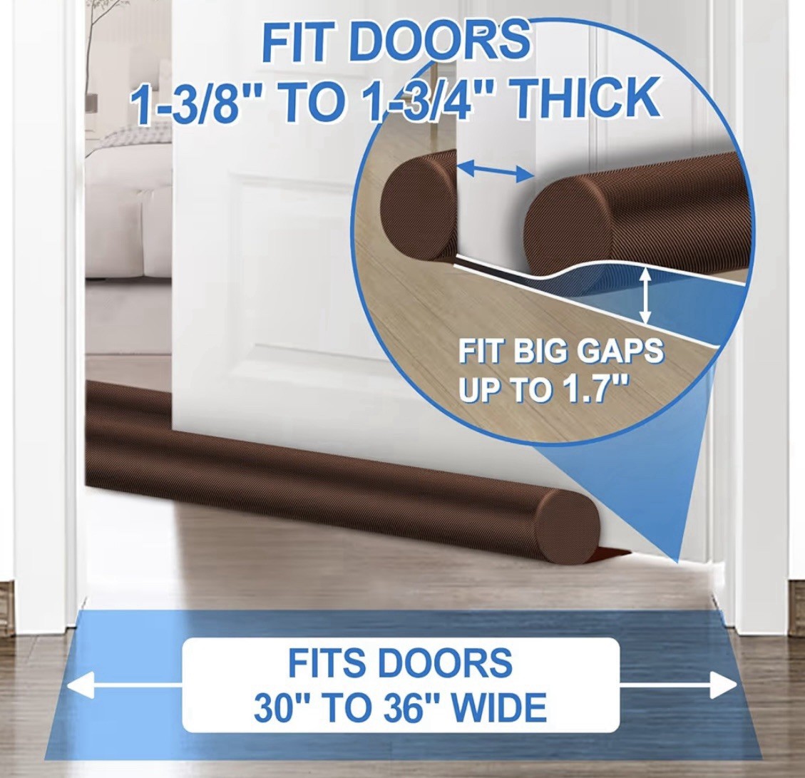 Waterproof Twin Door Draft Stopper Adjustable Size 30" To 36" Weather Stripping 