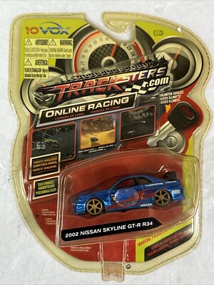 2002 Blu Nissan Skyline GT-R R34 1:64 DieCast Tracksters All-Star Online Racing
