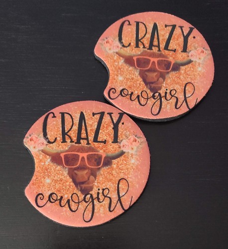 Super Cute! Cow Heifer Country Neoprene Car Coasters Set of 2! - Foto 2 di 8