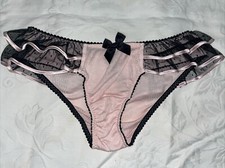 VICTORIA'S SECRET Woman  s S Panties PINK Double RUFFLE Hi Cut Pin-Up Boudoir Vtg