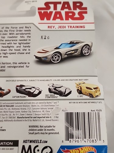 Star Wars Last Jedi Hot Wheels (2017) Rey Jedi Training Character Toy Car - Picture 4 of 7
