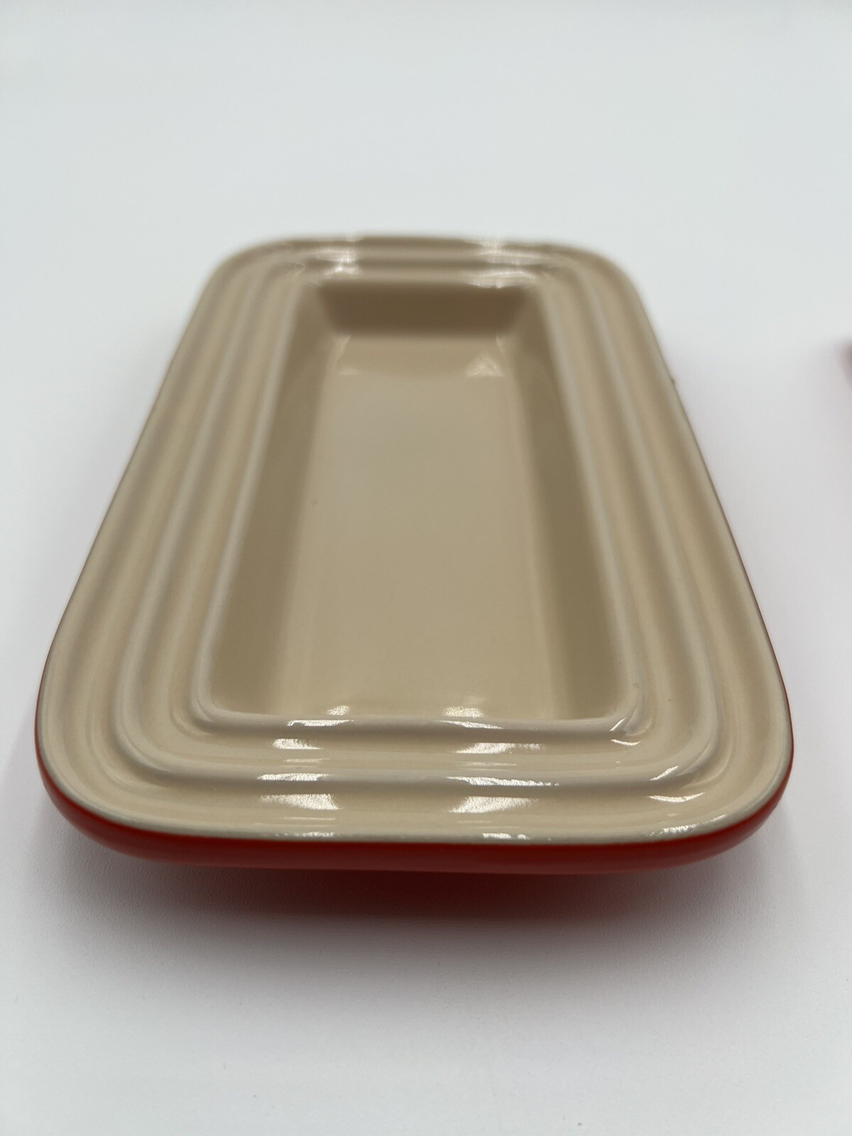 Le Creuset Red and Tan Covered Butter Dish Stoneware 2 Piece Set 1