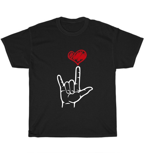 ASL I Love You Hand Heart American Sign Language T-Shirt Unisex Funny Tee Gift - Picture 1 of 4