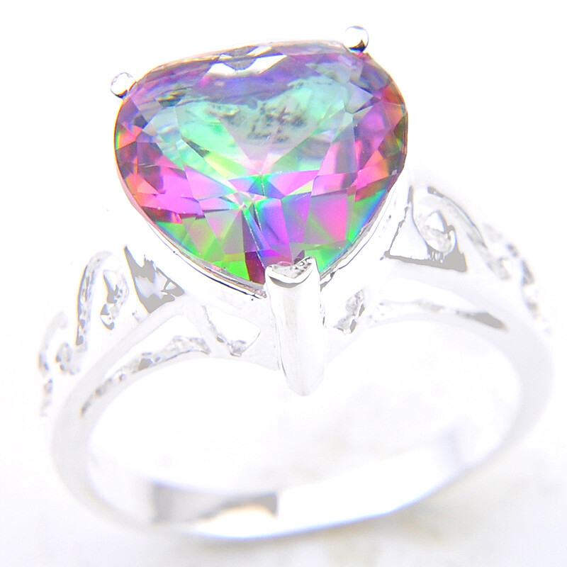 Luckyshine Titanic Ocean Blue Topaz Flower Ring – Sterling Silver Plated – Sizes 6-9