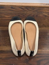 Franco Sarto Womens 6.5 M Round Toe Ballet Flats Slip On Shoes Beige And Black
