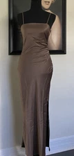 NWT House of Harlow 1960 Satin Slip Dress Cinnamon Brown Women's Slit Size XS