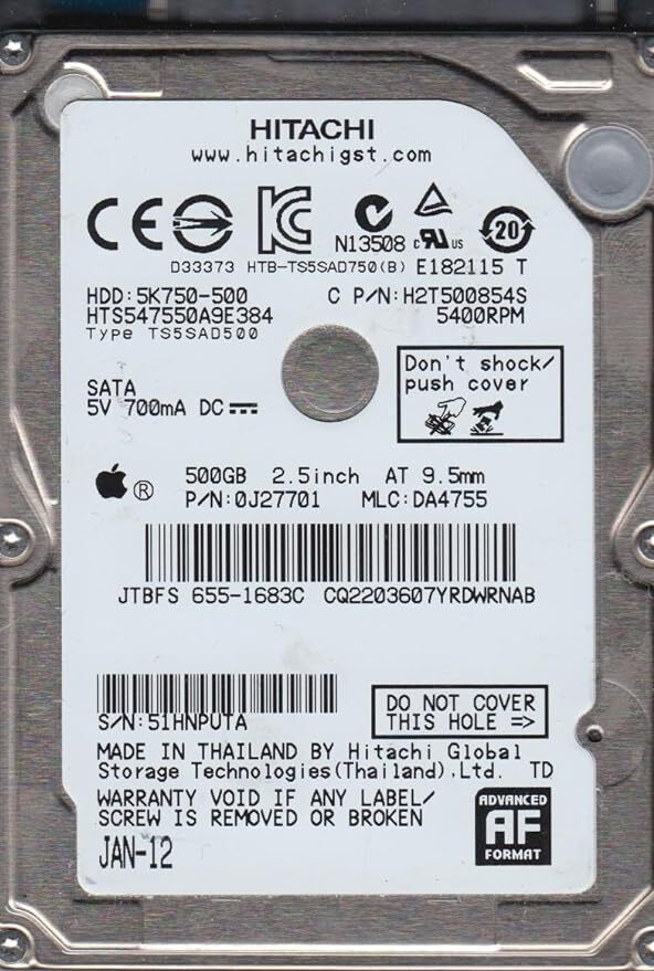 Disque Dur Hitachi Travelstar 500Go 5400 Tr/min – SATA 3 – 2,5″ – Occasion