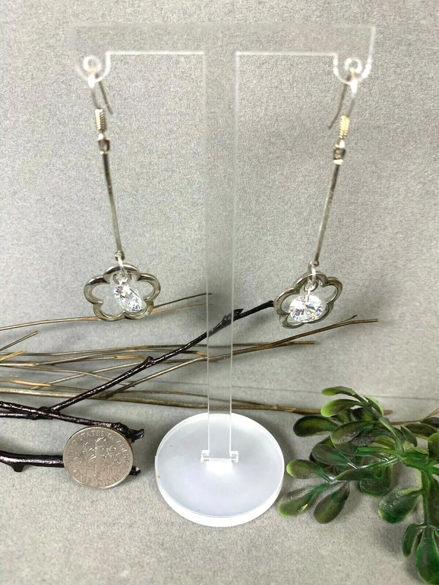 Silver Diamond Drop Dangle Earrings with Faux Diamonds eBay