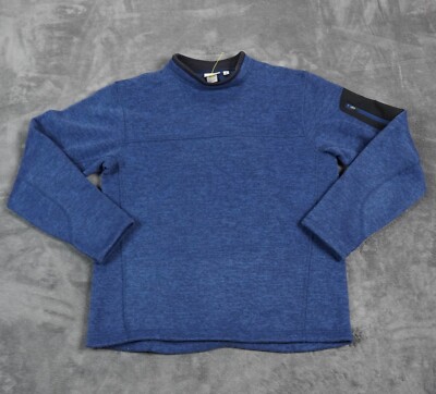 Vintage LL Bean Sweater Men's Blue Mock Neck Knit Polartec Pullover Arm Pocket