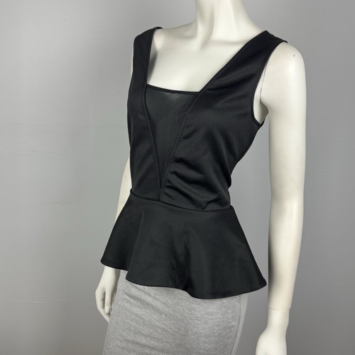 Bettina Liano Size 10 Peplum Top Blouse Black Mesh V Panel Sexy Stretch Women - Picture 4 of 15