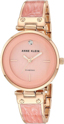 Anne Klein Women's Genuine Diamond Dial Bangle Watch AK/2512LPRG Pink Rose