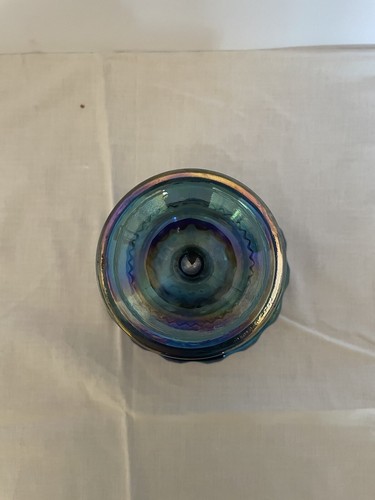 VINTAGE INDIANA GLASS BLUE CARNIVAL " WEDDING BOWL " THUMBPRINT KING'S CROWN - Picture 3 of 6