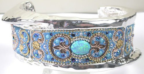 CUFF Designer Armband 2-farbig simulierter Opal Sterlingsilber