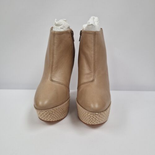 Topshop Ankle Boots UK 7 Platform Leather Wedge Studded Drag Queen Bondage Nude - Picture 3 of 12