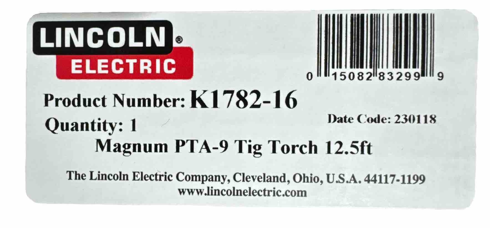 Lincoln Electric K1782-16 PTA-9 Pro-Torch TIG Torch with Con
