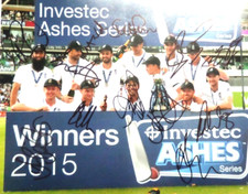 ENGLAND CRICKET, AUTOGRAPHED 2015 ASHES WINNING TEAM , SIGNED BY 12.