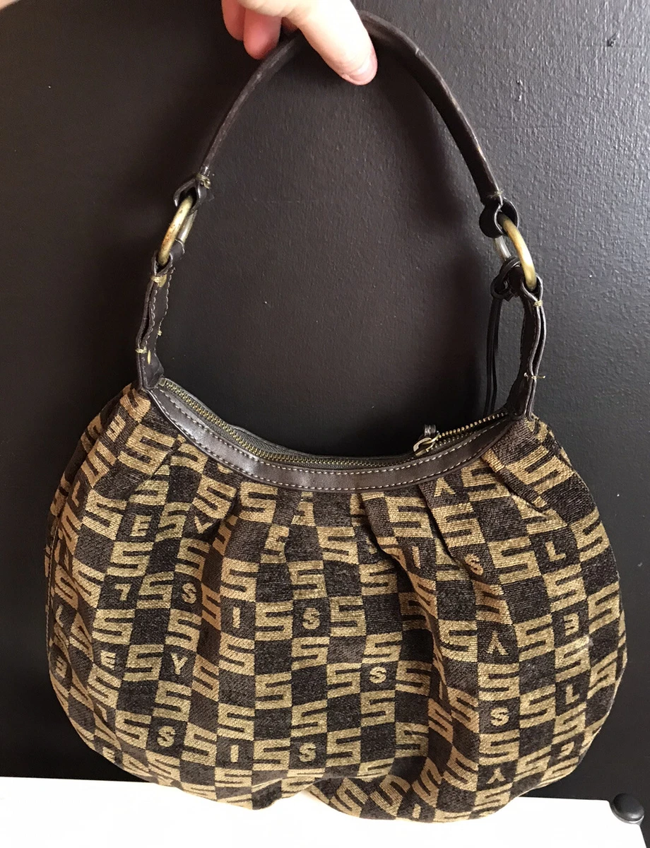 SISLEY Italian Purse Shoulder Bag Tan Brown S Monogram Tapestry