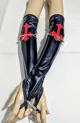 Gothic Ärmel rote Kruzifixe Stacheldraht Kette Rasierklingen Renaissance Larp...