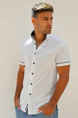 Men short sleeve shirt Ibiza white Italian concept Polka Dot Absolute Rebellion