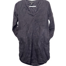 Tahari 100% Linen Tunic Shirt Dress XS Pockets Minimal Monochrome Casual Comfort