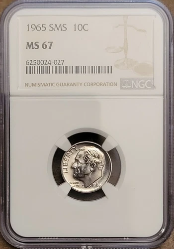 1965 SMS ROOSEVELT DIME 10C NGC CERTIFIED MS 67