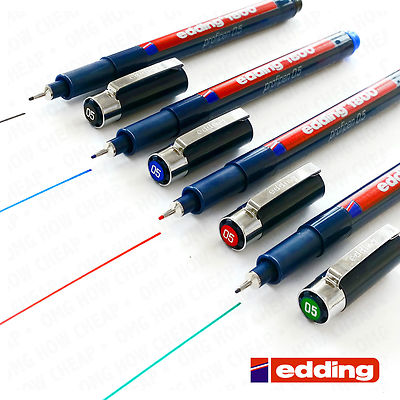 Edding 1800 Drawing Pen Pigment Liner Fineliner 0.5mm Black,Blue,Red,Green 4 Set