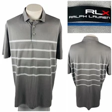 RLX Ralph Lauren Mens Large Shirt Gray Striped Golf Polyester Stretch Wicking