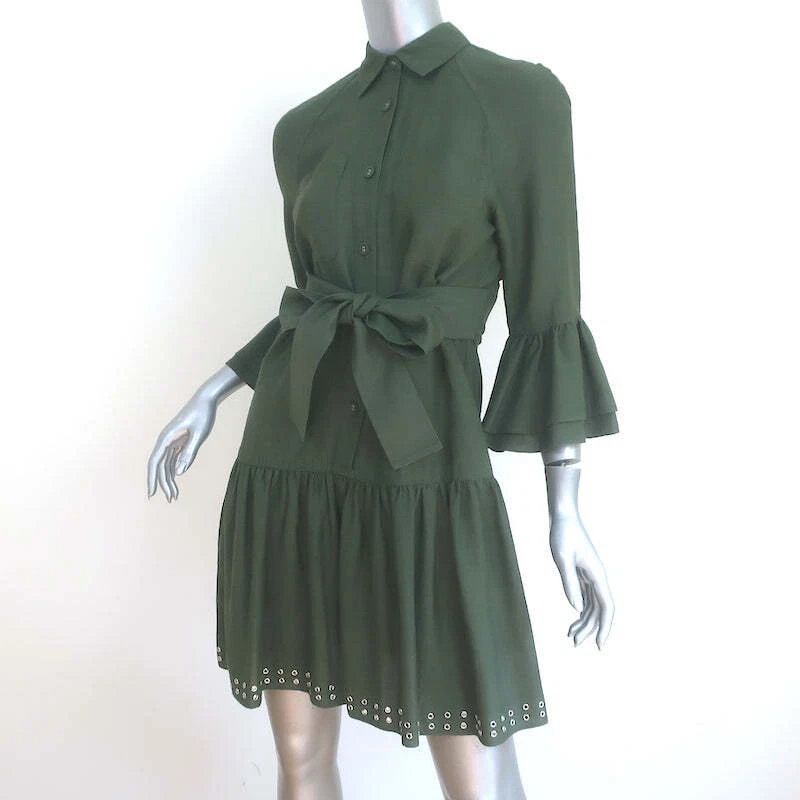 Derek Lam 10 Crosby Grommet-Embellished Mini Shirt Dress Green Size 2 - Image 3 of 4