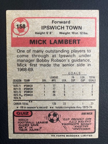 Topps Fußballkarten 1975-76 graue & rote Rückseiten - Clubs A - M - Bild 117 von 196