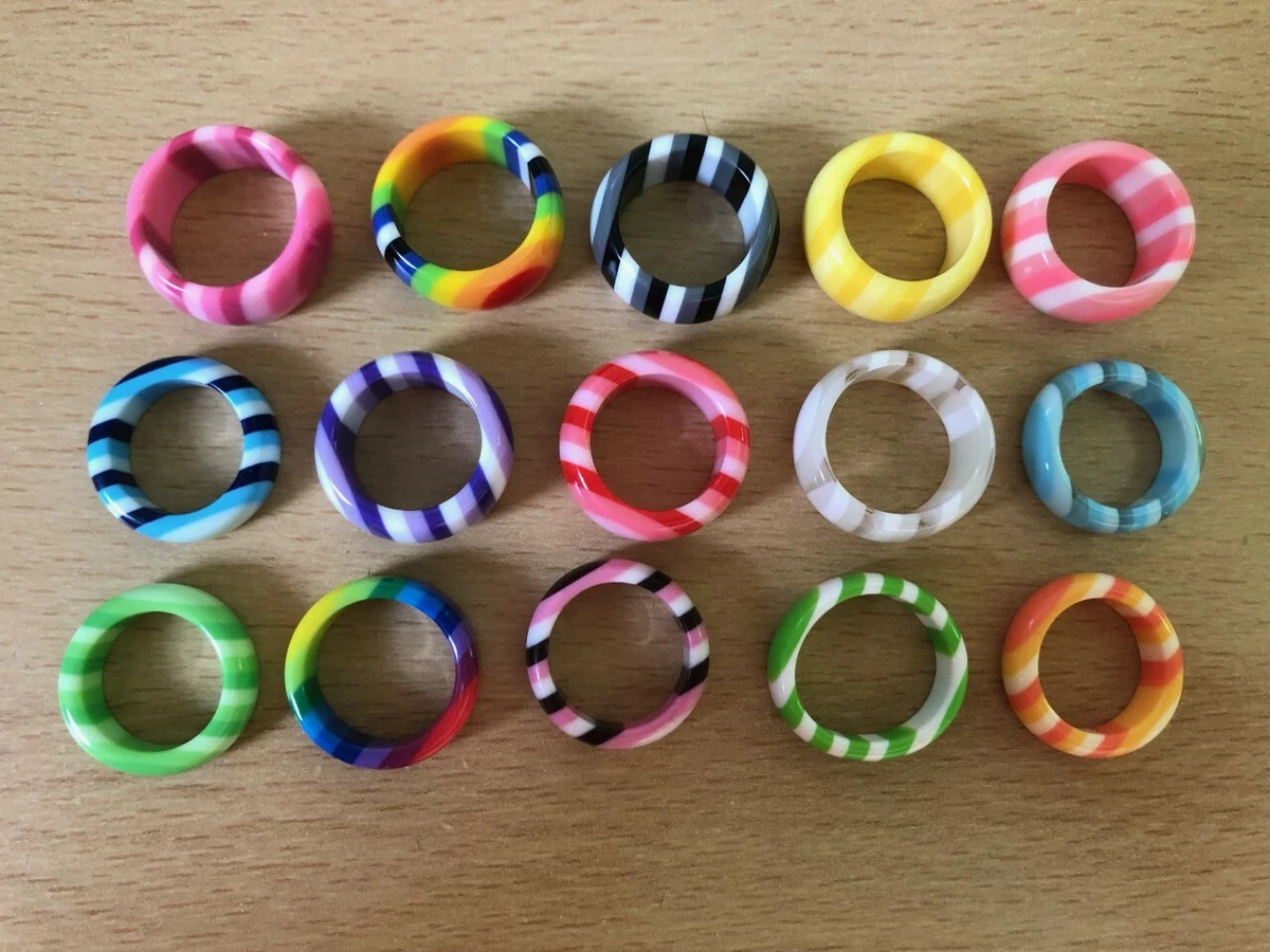 6 Plastic Rings, 1960 Plastic Colored Ring, Childrens Plastic