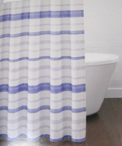 Croscill Zoey Horizontal Stripe Shower Curtain Cotton 72 x 72 In. Blue - Picture 1 of 2