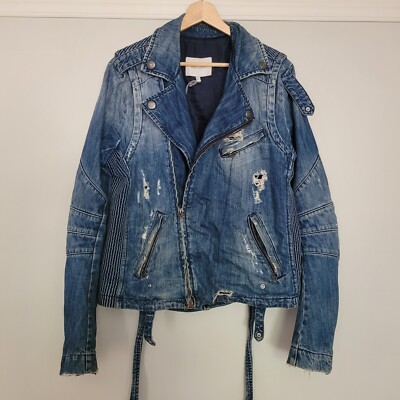 RARE Pierre Balmain Moto biker blue denim jacket $1,920 36 / 50 / Large
