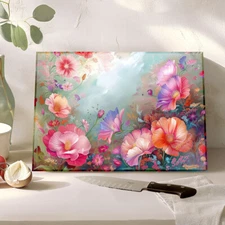 Roses Tempered Glass Cutting Board, Russian Fedoskino Cheese Charcuterie Tray