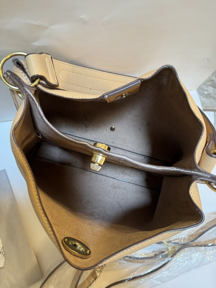 KATE LANDRY Bolso de Mano Cartera Dos Bolsillos Dos Correas Imitación Cuero Dorado Amarillo Vegano Foto 4 de 4