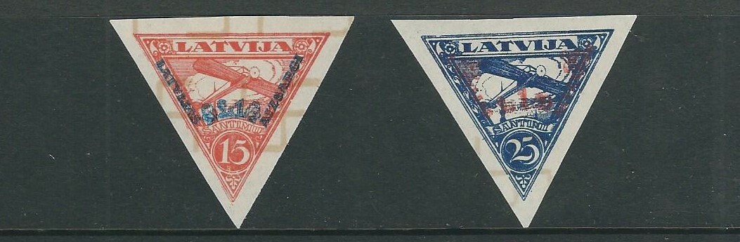 LATVIA 1931 AIRMAIL SEMI POSTALS (Scott CB4a-CB5a short CB3a) VF