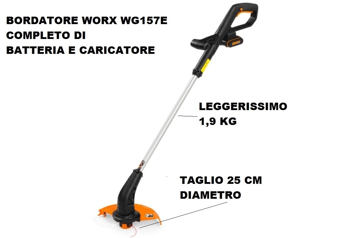 WORX WG157E TAGLIABORDI A BATTERIA 20VOLT BATTERIA 2 AH BORDATORE KIT COMPLETO