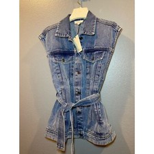 Elan Denim Vest With Belted Waist Size Small - Nwt