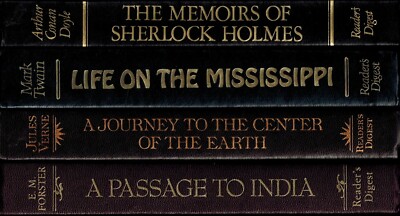 4 READERS DIGEST BOOKS PASSAGE TO INDIA, SHERLOCK HOLMES, JULES VERNE MARK TWAIN