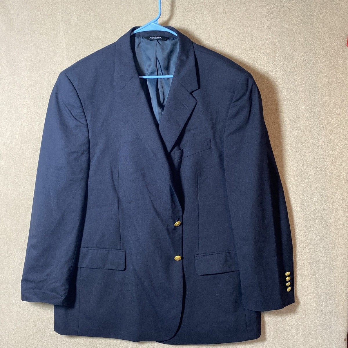 Jos A Bank Regal Fit Blazer Mens 50R Navy 100% Wool Metal Gold Buttons