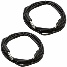 Two Pack of 1/8" (3.5mm) Stereo Male to 1/4" Male Patch Cable - 10 Foot - NEW