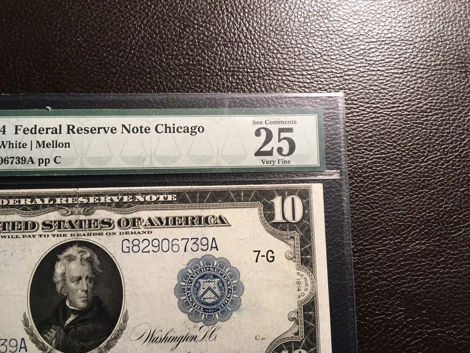 10.00 1914 FRNote Fr931-C PMG 25 VF Split Repairs Much Better￼ FR. Number - Image 2 of 4